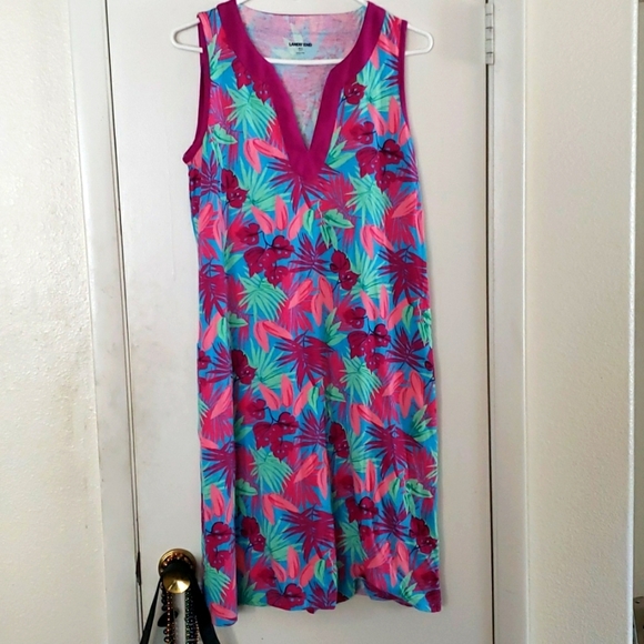 Lands' End Cotton Jersey Sleeveless Tropical Print SwimSuit Cover-up Size M/L - Picture 4 of 10